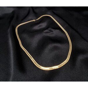 Vintage 1990's Gold-Tone Herringbone Double-Layer Necklace